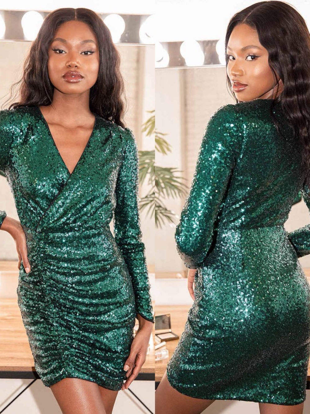 Lulus | Get Festive Emerald Green Sequin Bodycon Mini Dress